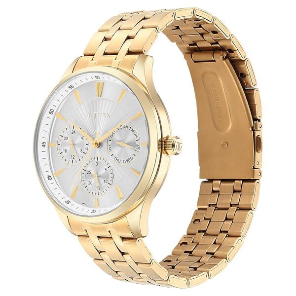 Titan Neo Men’s Multifunction Gold-Tone Watch with Silver Dial