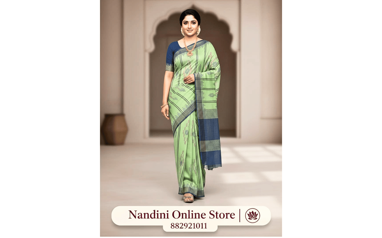 Elegant Green Cotton Saree with Contrast Border