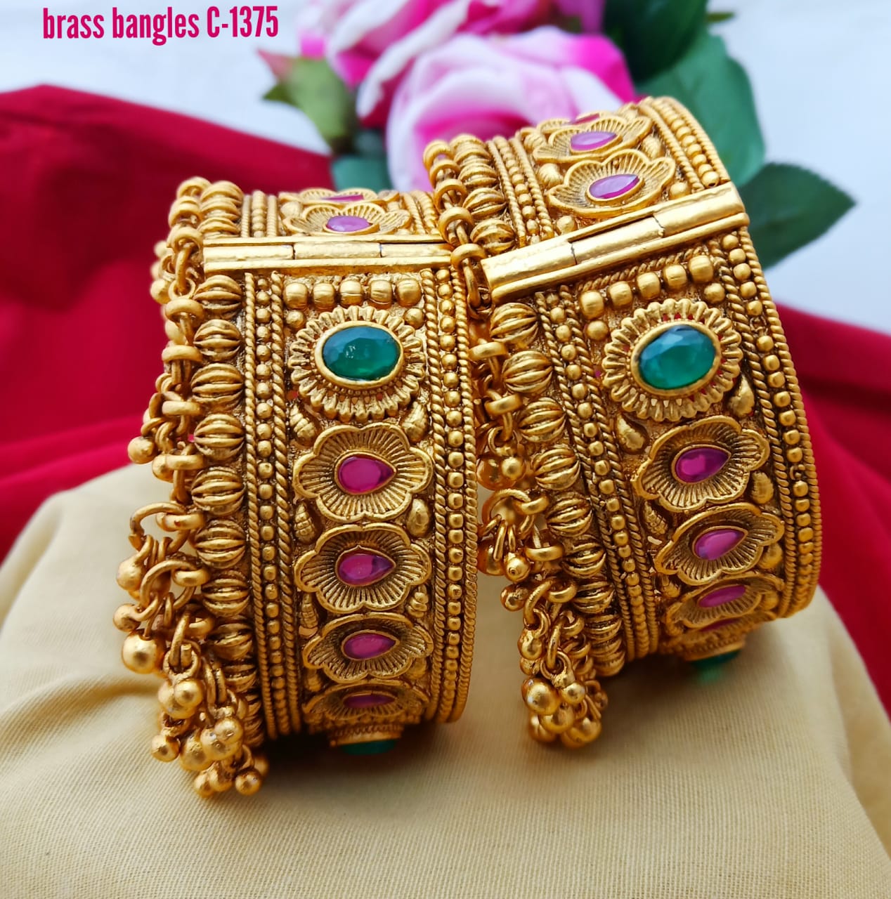 ✨ Traditional Pink Stone Bangles