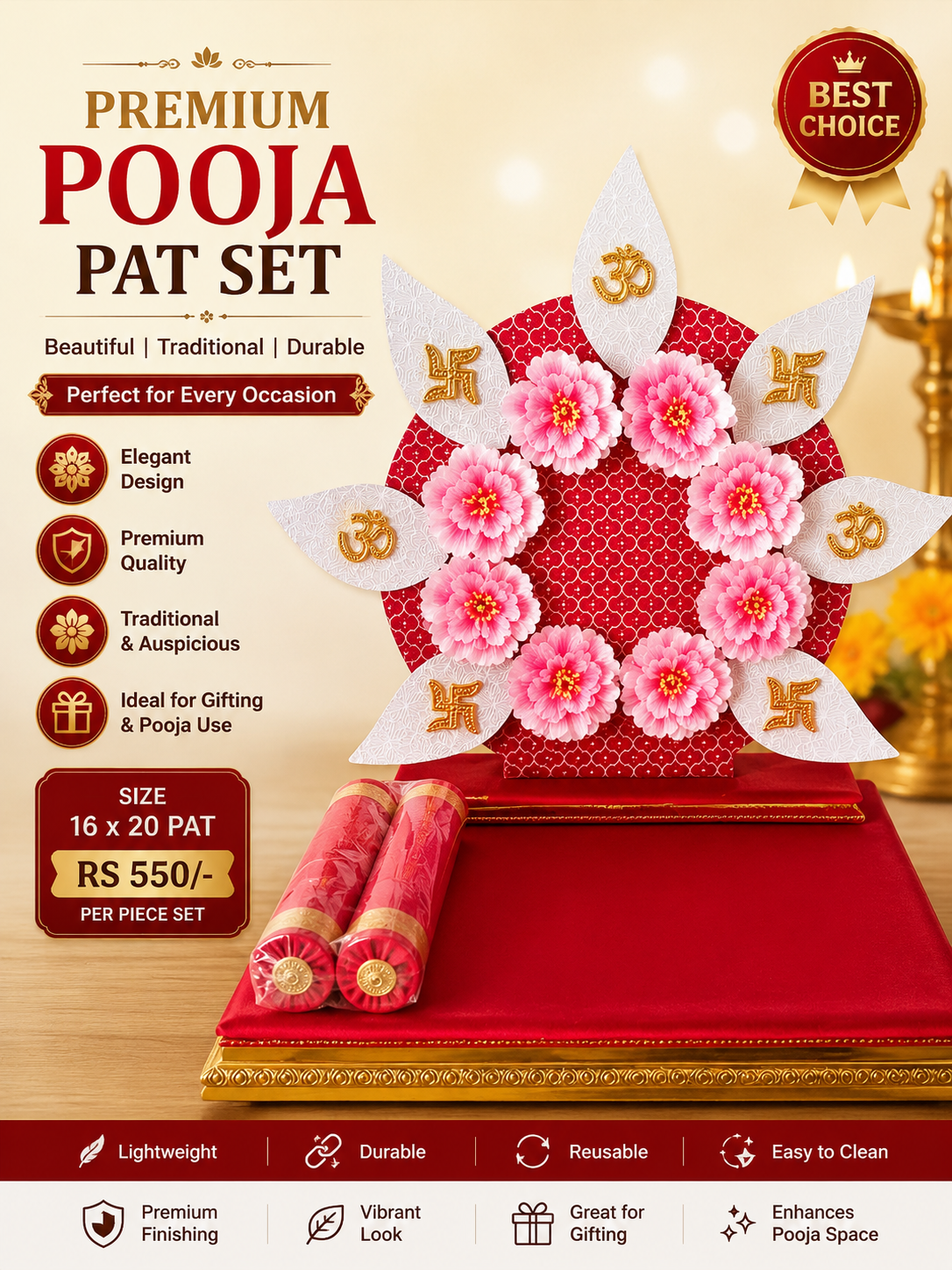 Premium Pooja Pat Set (16 × 20 Inch)