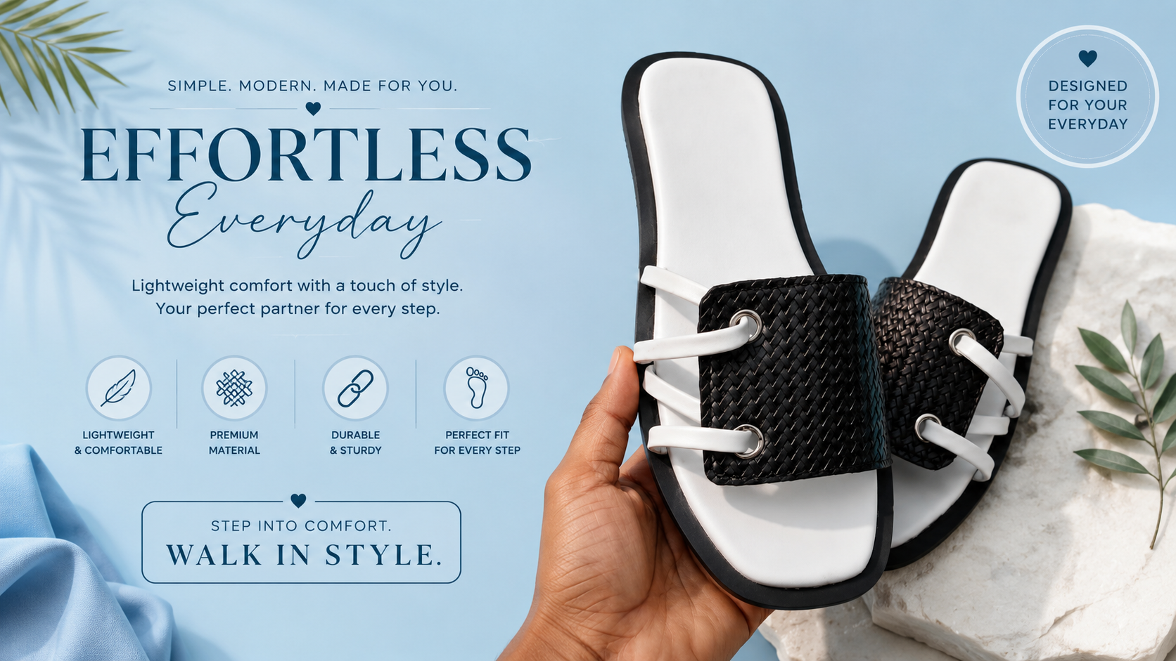 Women's Black Woven Strap Slide