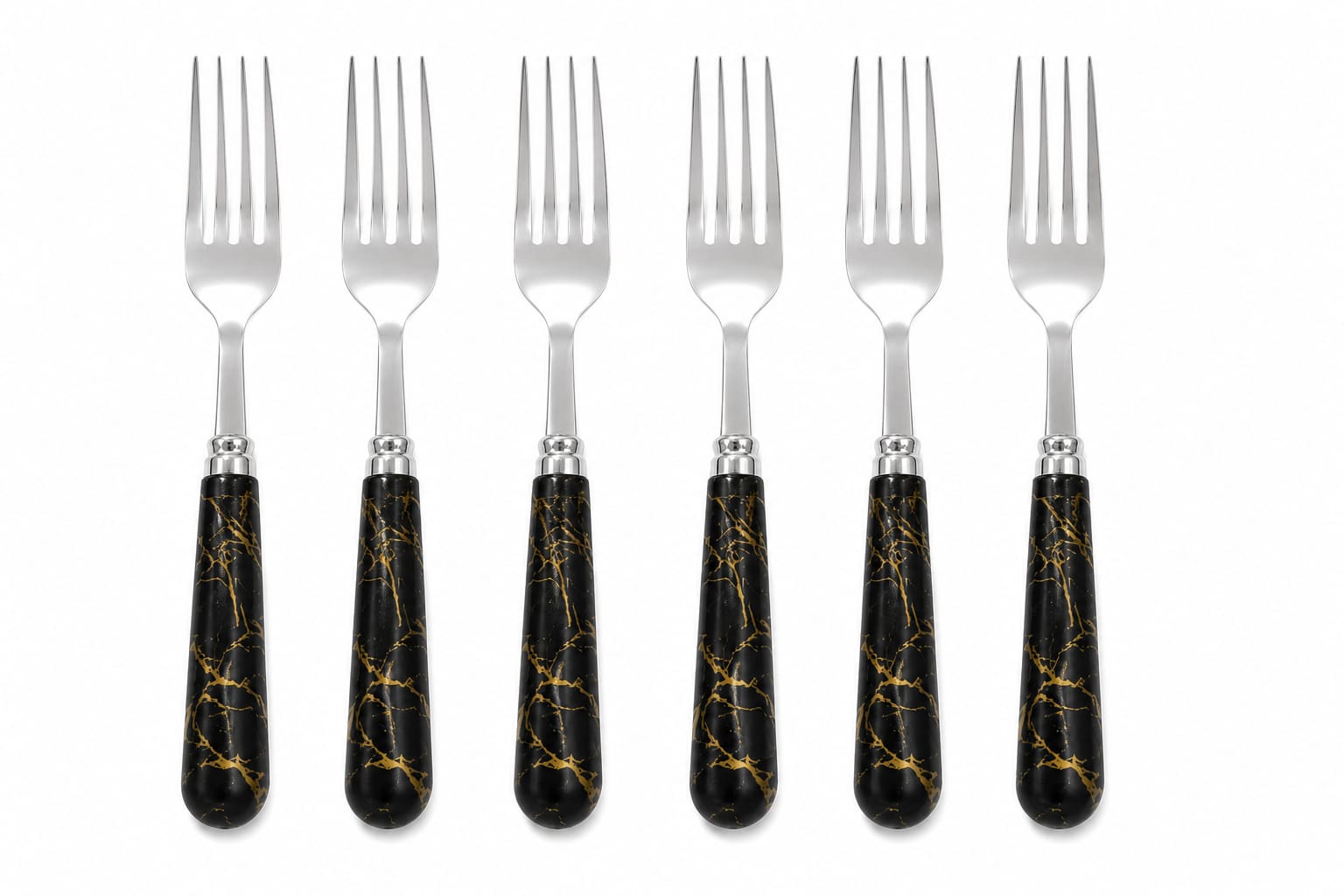 Stainless Steel Fork Set with Blue Glitter Handles | 6-Piece Tableware Set