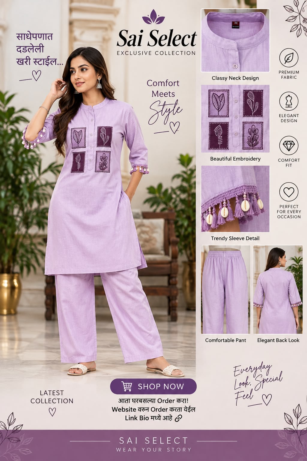 साधेपणातली elegance आणि traditional embroidery चा सुंदर संगम 💙  * 💙 Stylish Grey Blue Kurti * ✨ Beautiful Floral & Traditional Embroidery * 🌸 Elegant Neck Design * 🤍 White Printed Palazzo with Matching Border * 🧣 Beautiful White Dupatta with Printed Border